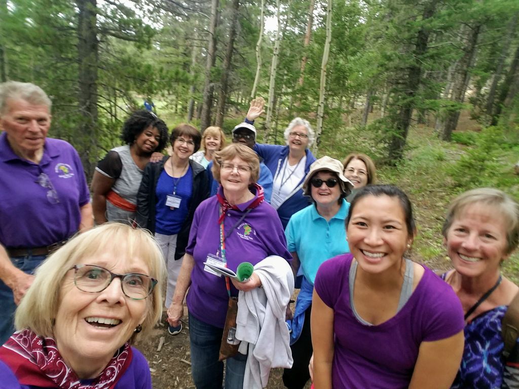 Group on nature trail at afternoon break.