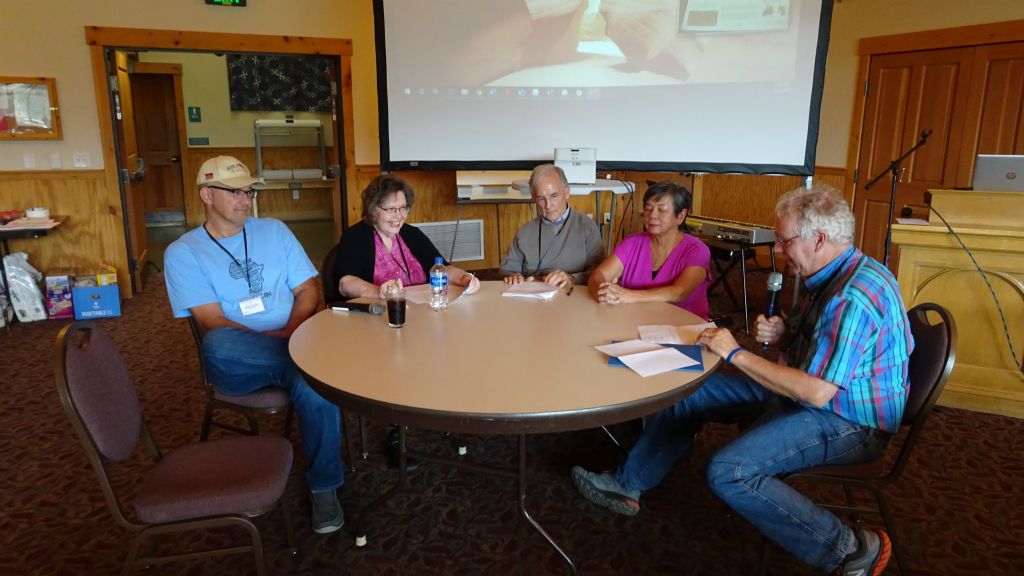 Todd Pettit, Phyllis Wezeman, Tom Logan, Jocelyn Logan, Doug West discussing sustainability